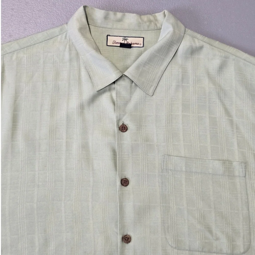 Tommy Bahama 100% Silk Button Up Shirt Mens XL Green Short Sleeve Camp Casual - Picture 6 of 11